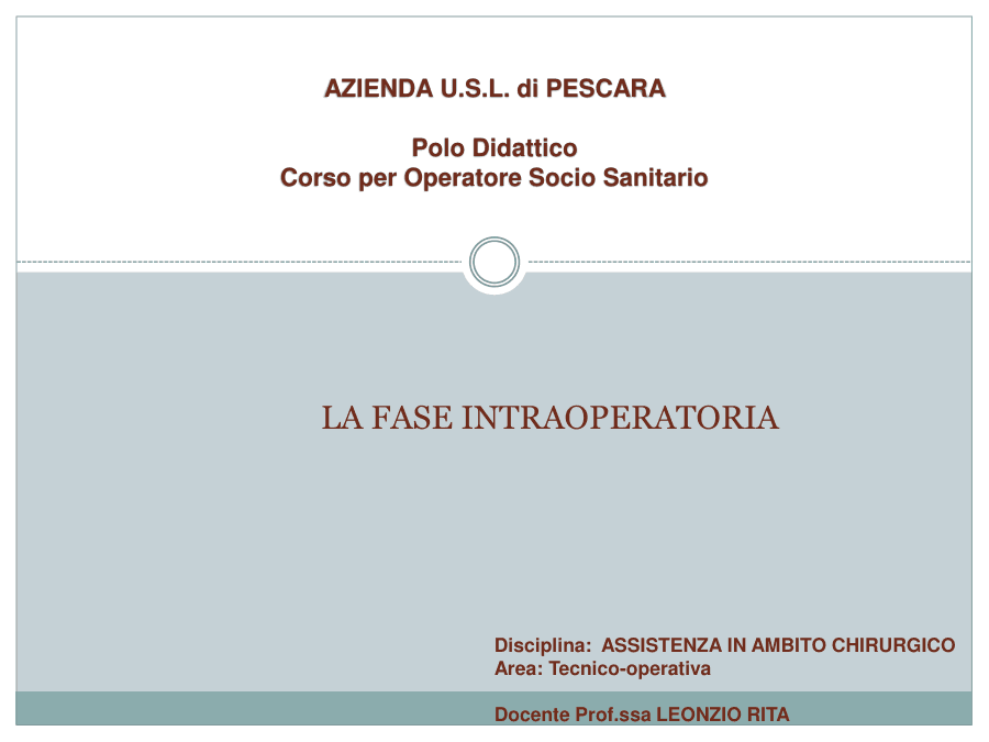 La Fase Intraoperatoria in Chirurgia