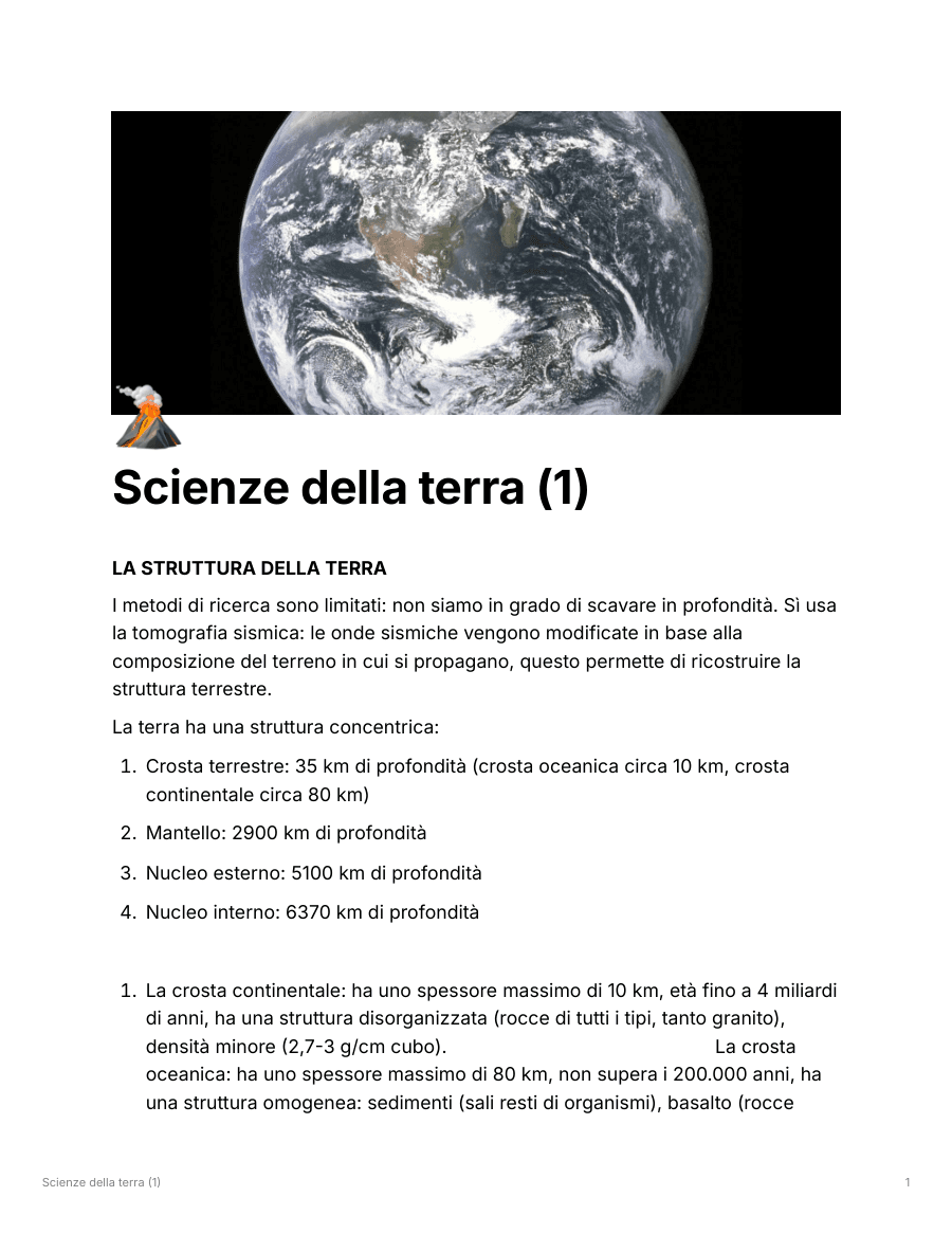 Struttura della Terra e Tipologie di Rocce