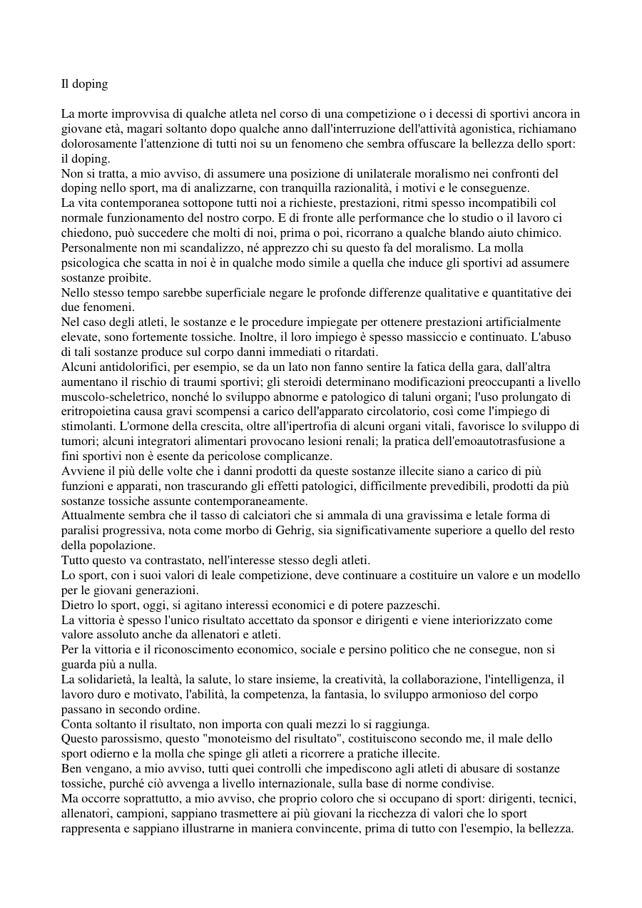 Il doping nello sport: cause e conseguenze