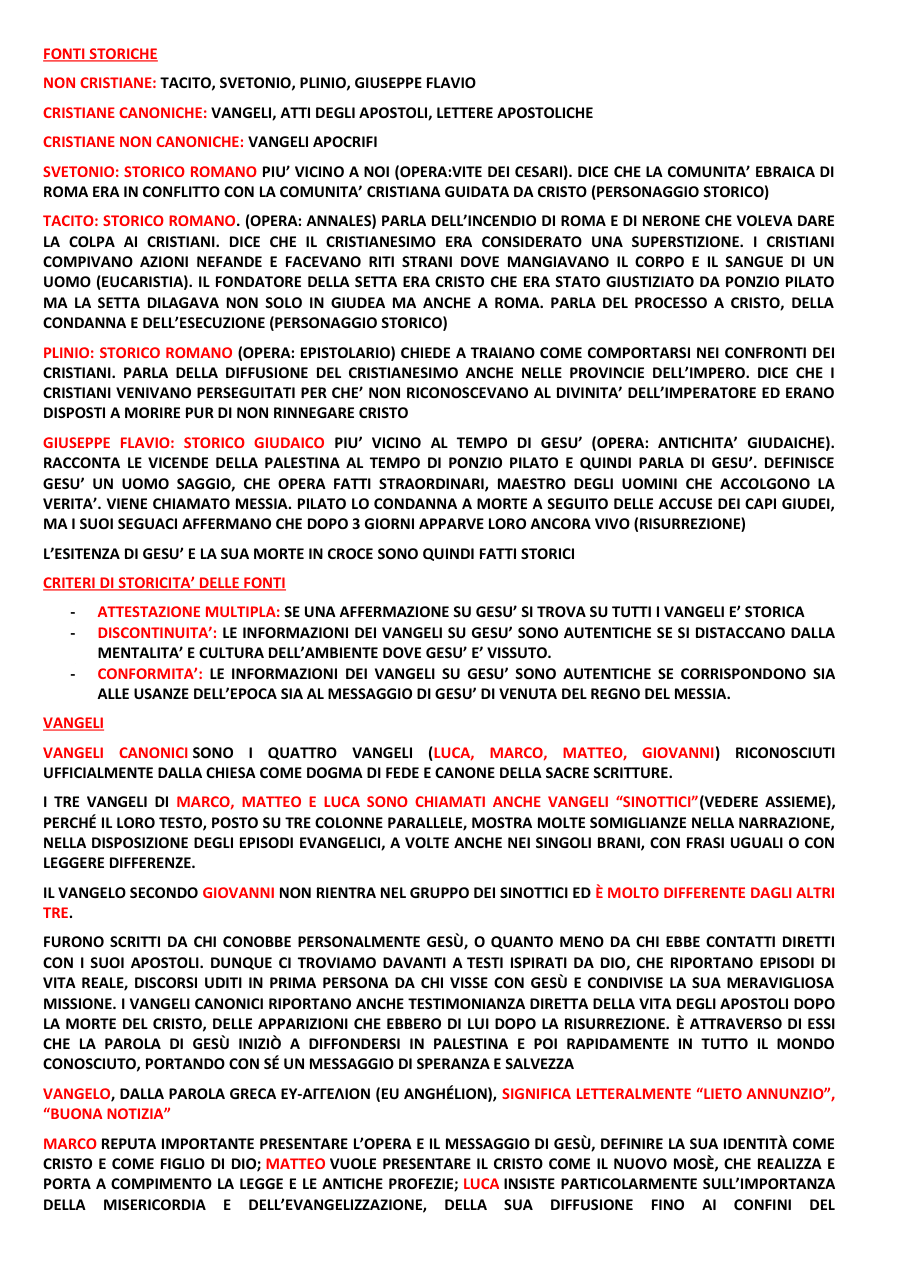 Fonti storiche sul Cristianesimo e i Vangeli