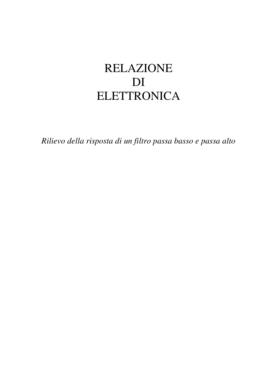 Rilievo della risposta di un filtro passa basso e passa alto