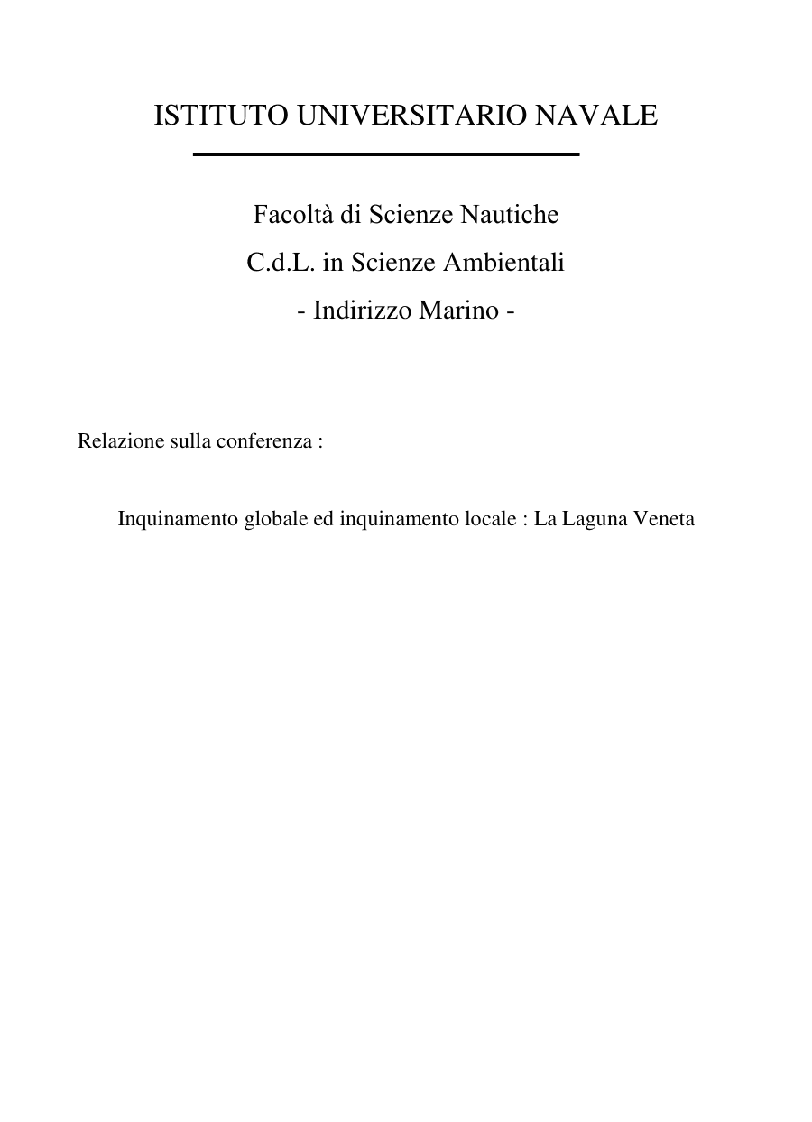 Inquinamento globale e locale: La Laguna Veneta