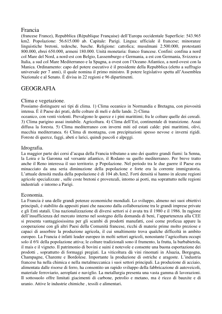 Geografia e Letteratura della Francia