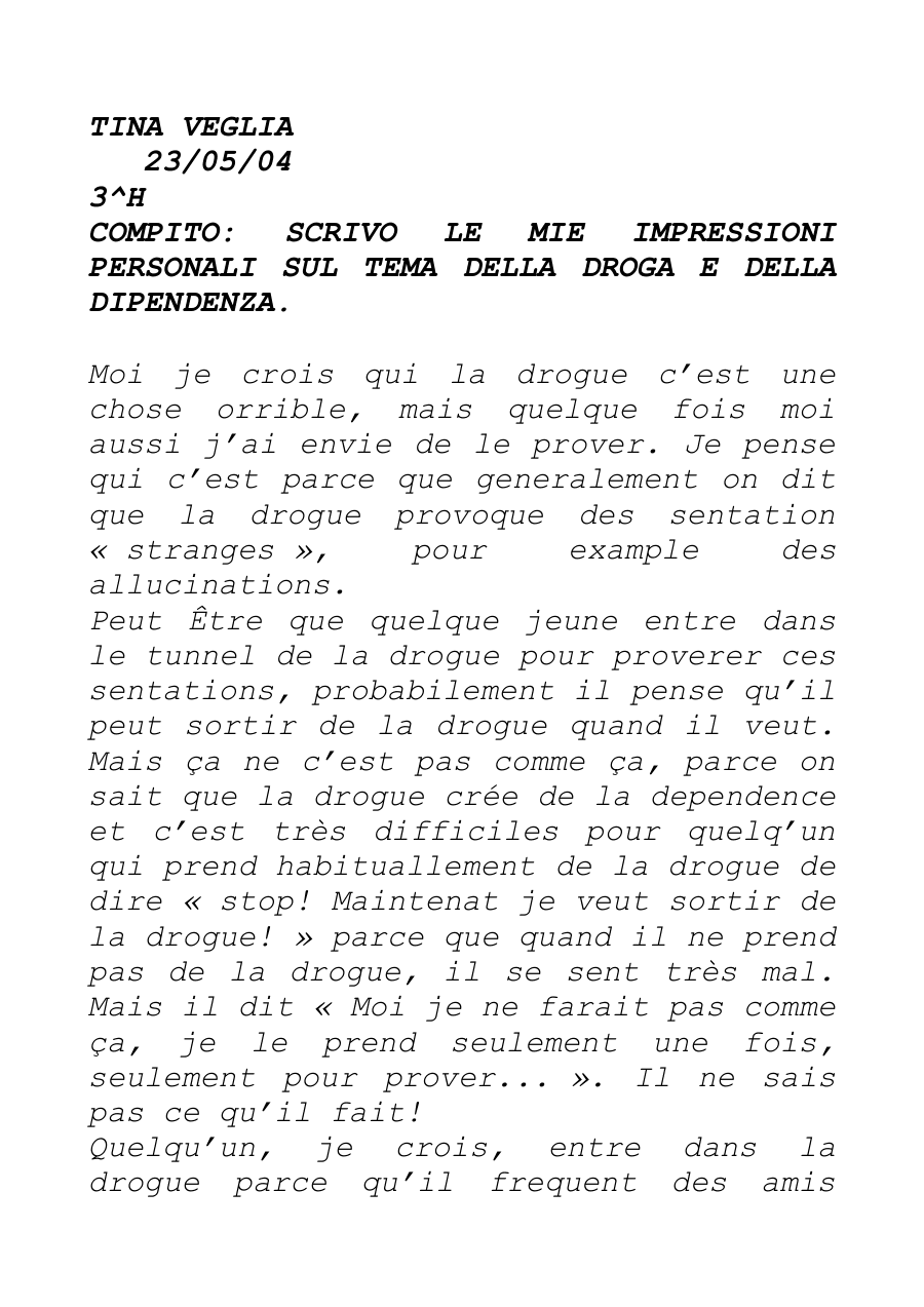 Copertina Impressions personnelles sur la drogue et la dépendance