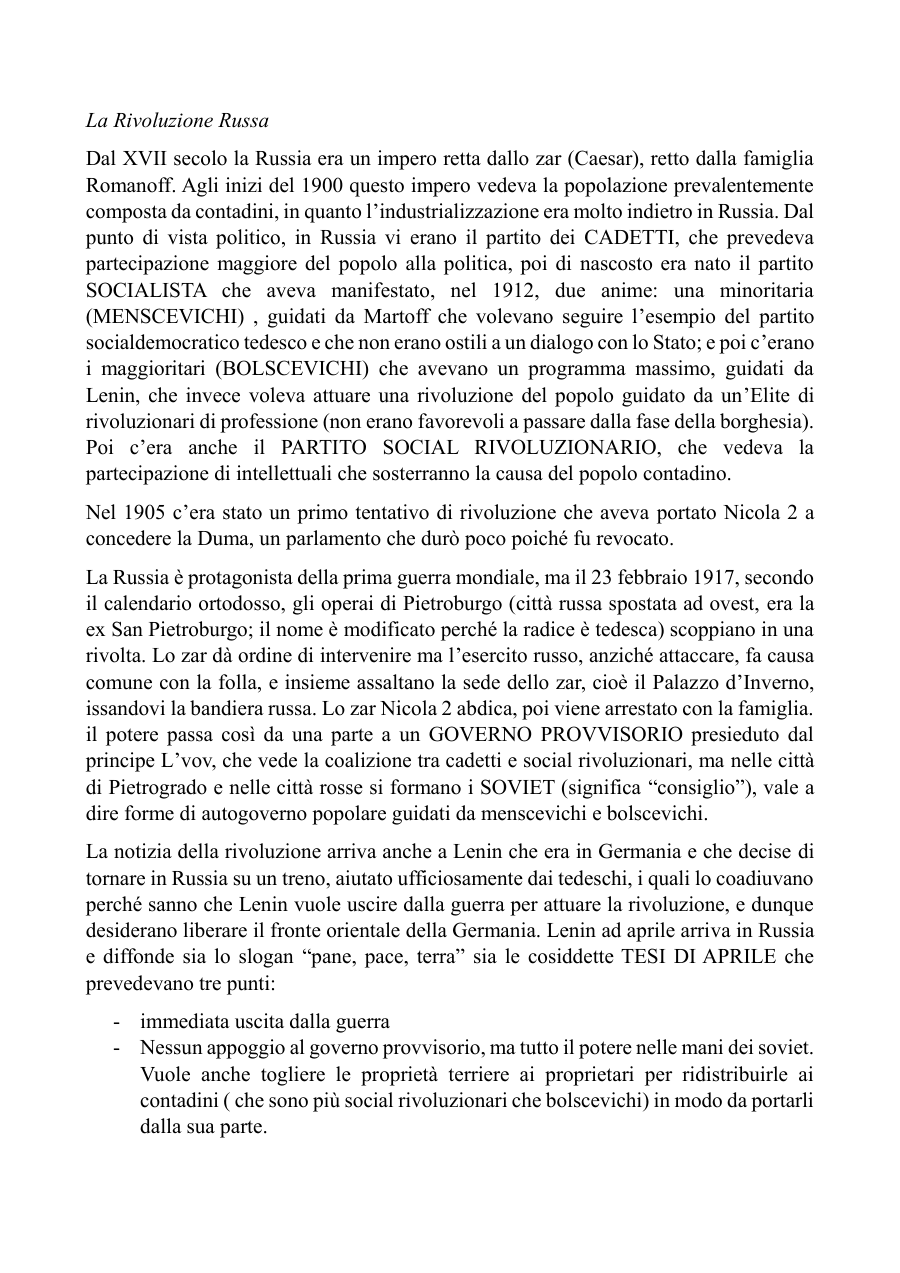 Copertina Rivoluzione Russa e i suoi eventi