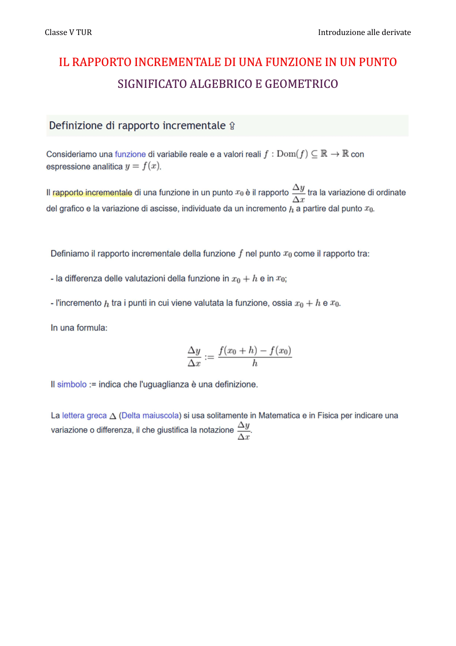 Copertina Rapporto incrementale di una funzione