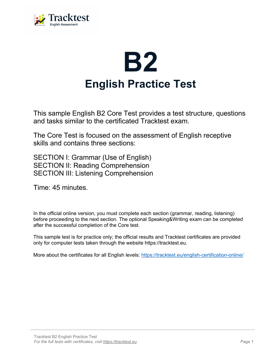 Copertina Tracktest B2 English Practice Test