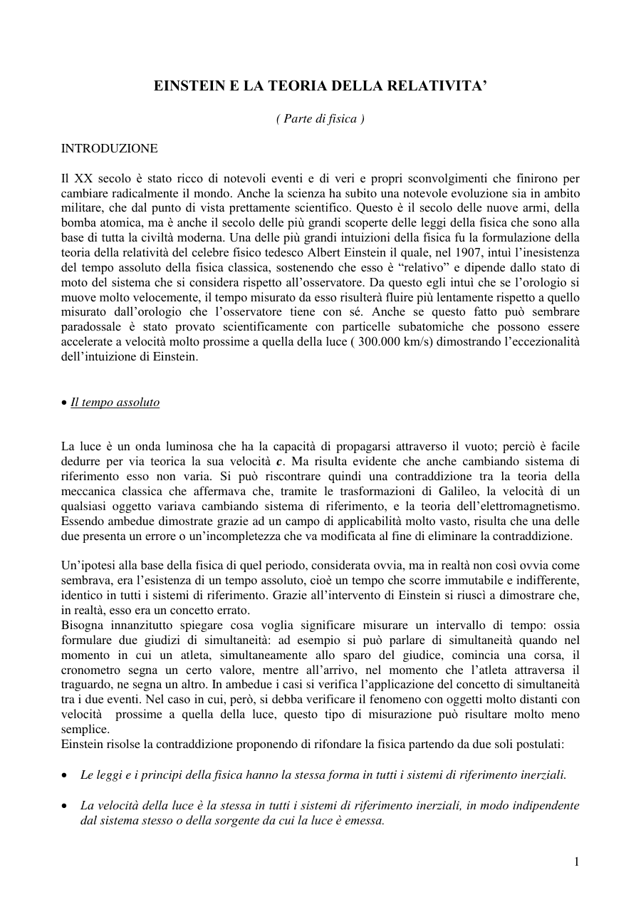 Copertina Einstein e la Teoria della Relatività