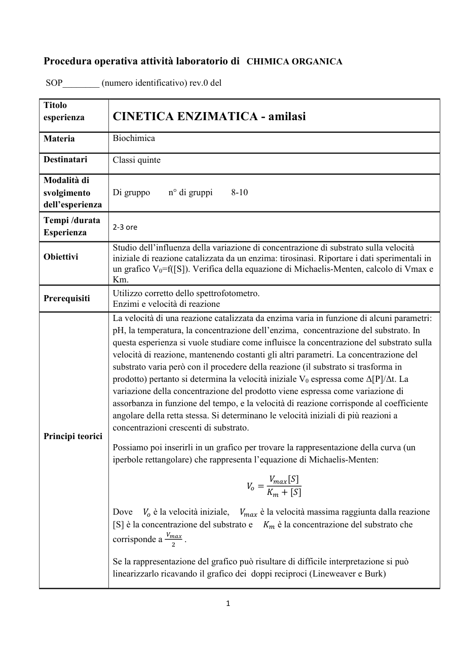 CINETICA ENZIMATICA - amilasi