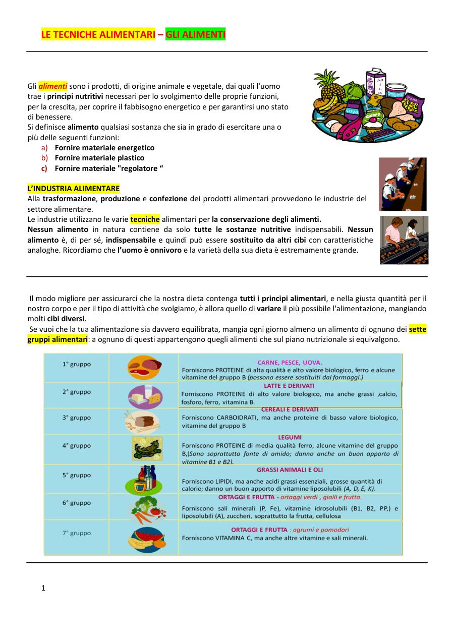 Tecniche alimentari e gruppi alimentari
