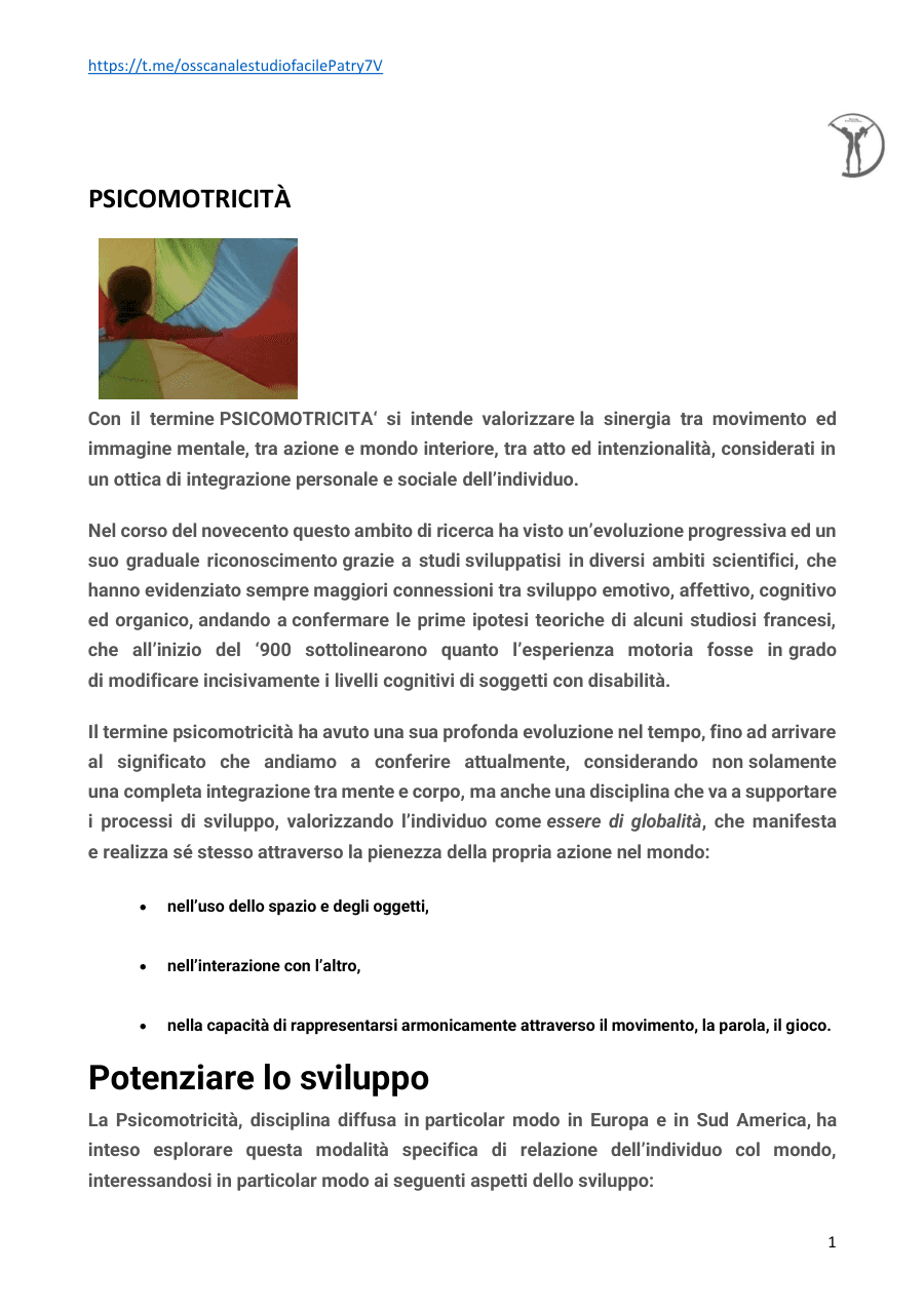 Introduzione alla Psicomotricità e sviluppo infantile