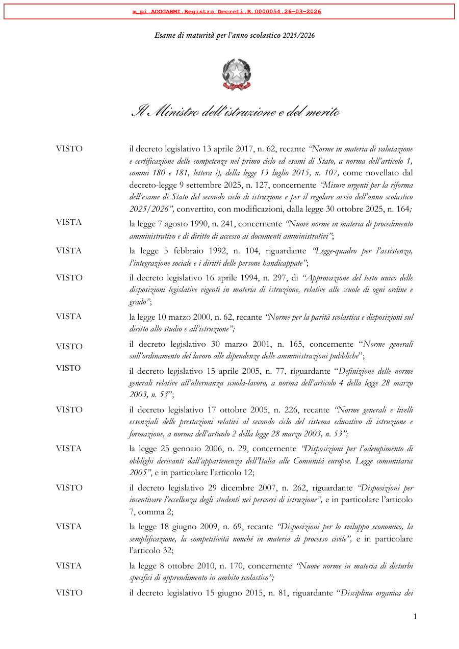 Copertina Esame di maturità 2025/2026