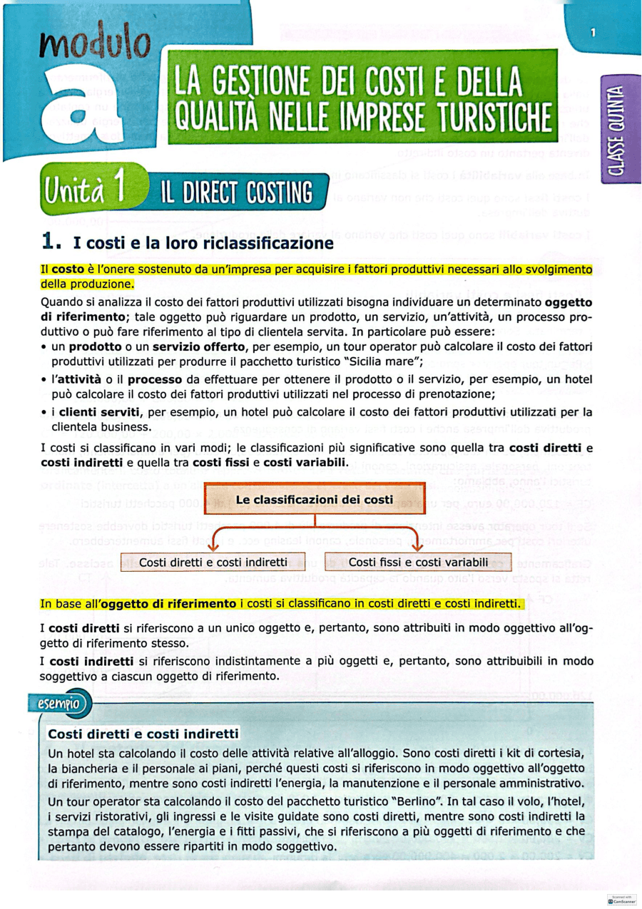 Copertina Direct costing e full costing