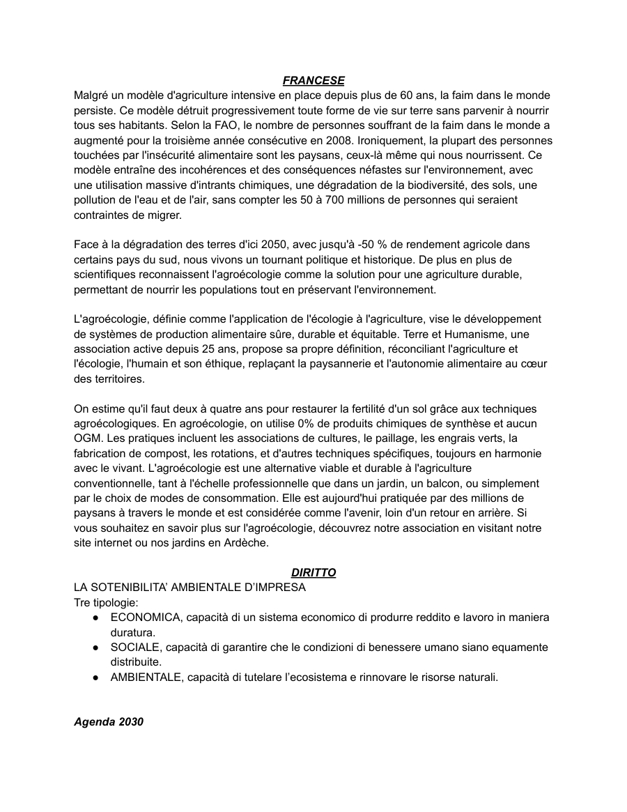 Copertina L'agroécologie et la durabilité environnementale