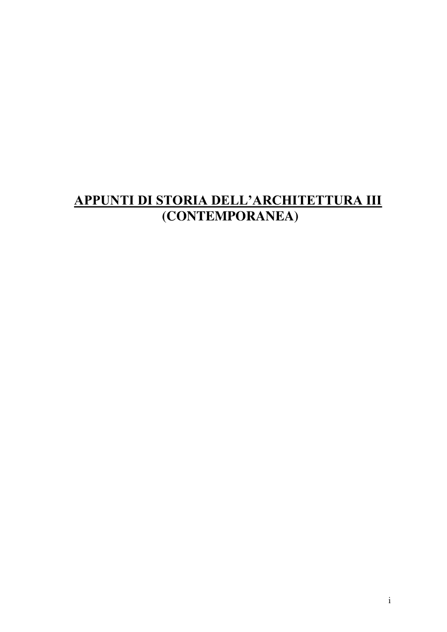 Appunti di Storia dell'Architettura Contemporanea