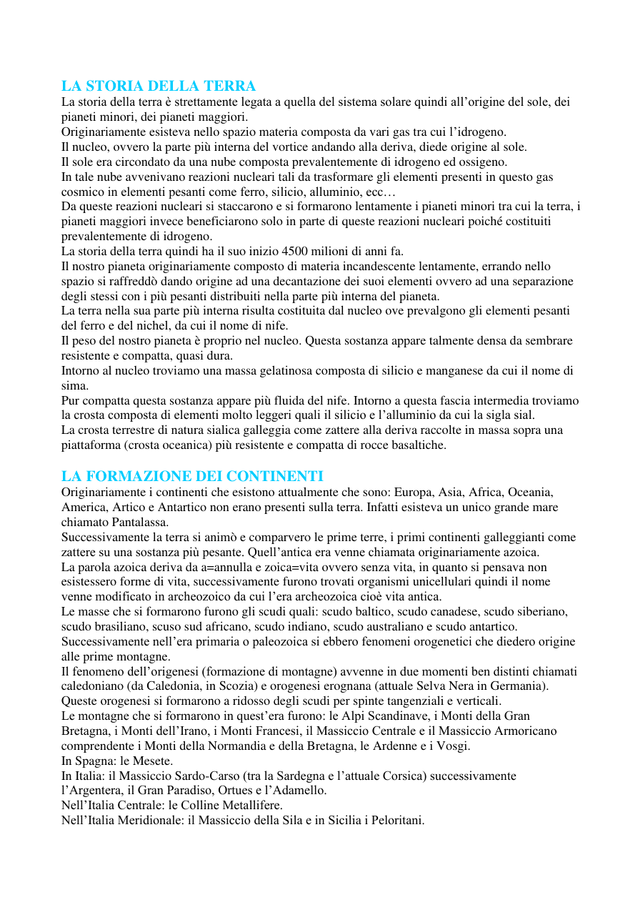 Copertina Storia della Terra e Formazione dei Continenti