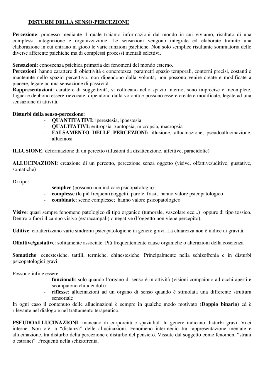 Disturbi della senso-percezione e del pensiero
