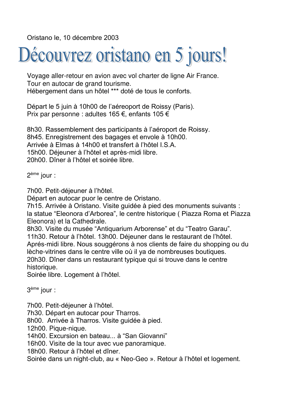 Copertina Voyage organisé à Oristano