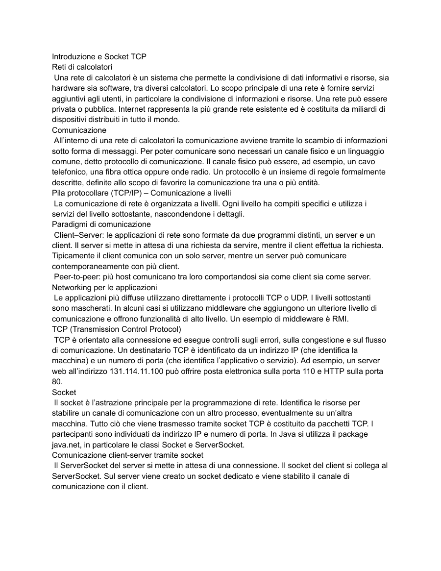 Copertina Introduzione e Socket TCP