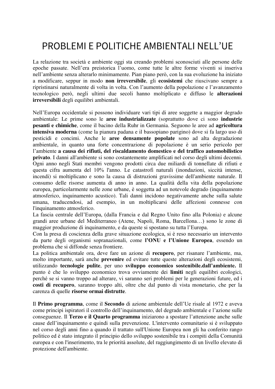 Relazione tra società e ambiente: problemi e soluzioni