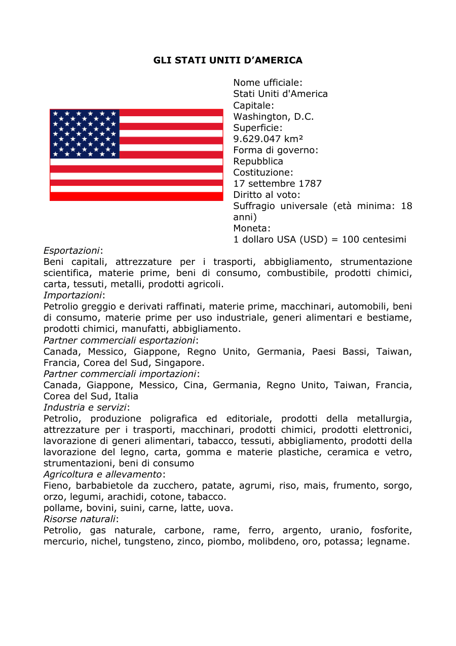 Copertina Informazioni sugli Stati Uniti d'America
