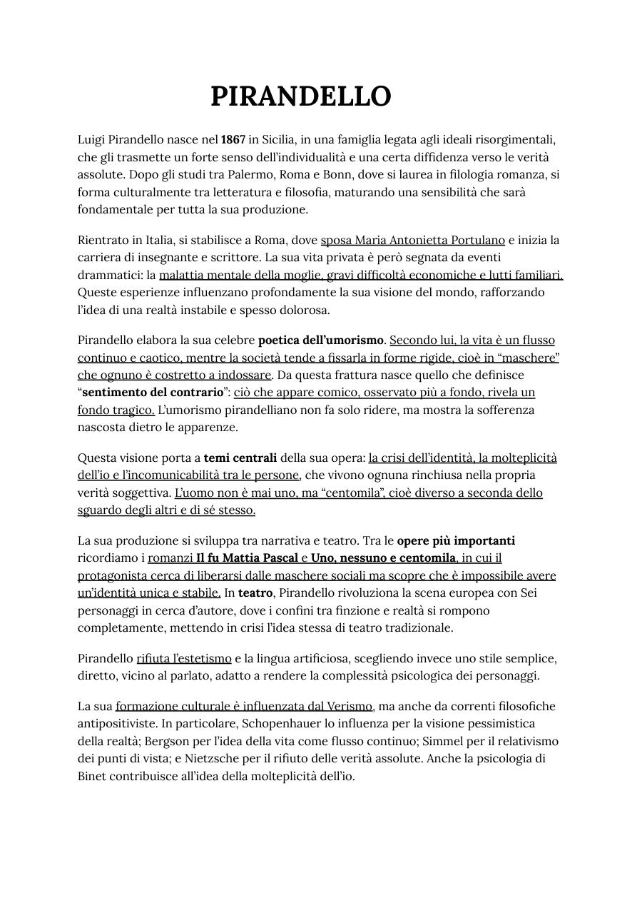 Copertina Pirandello: vita, poetica e opere