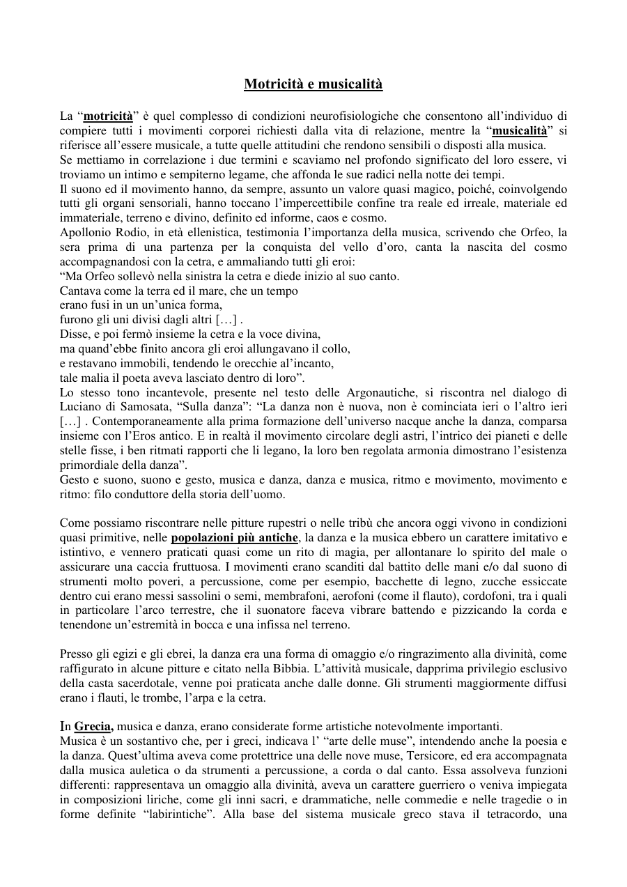 Motricità e Musicalità: Storia e Significato
