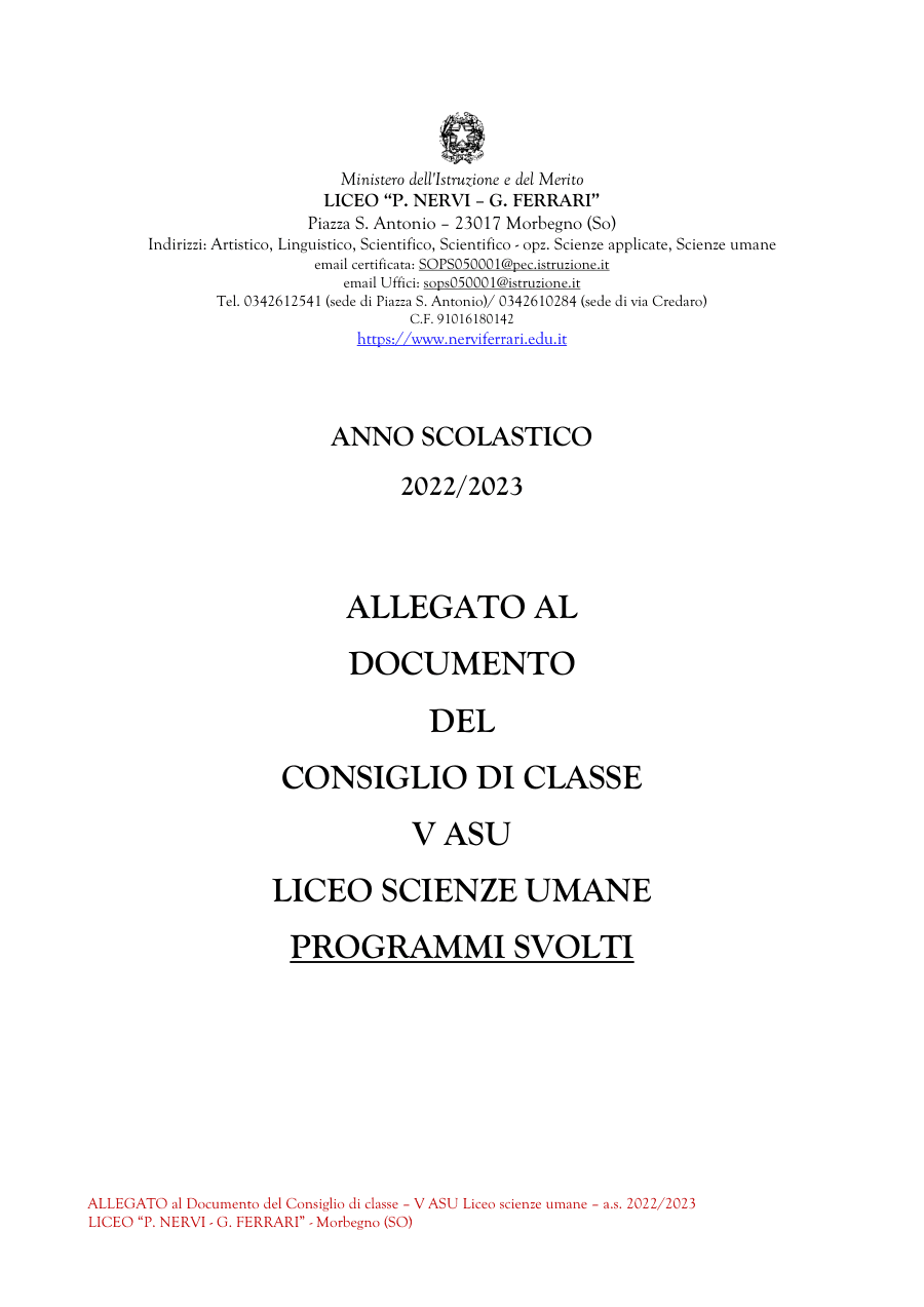 Copertina Programma svolto di Italiano