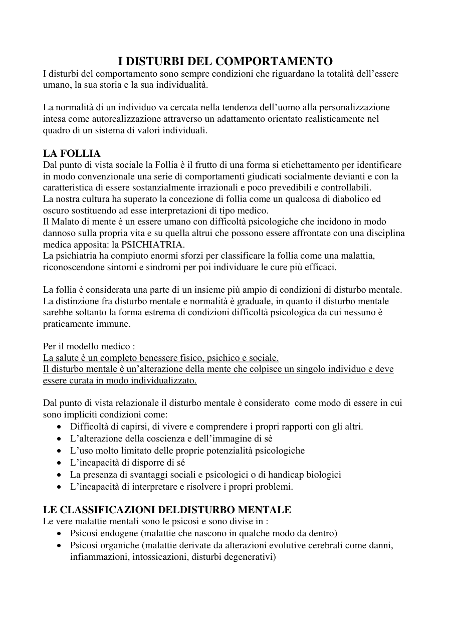 Copertina Disturbi del Comportamento e Malattie Mentali