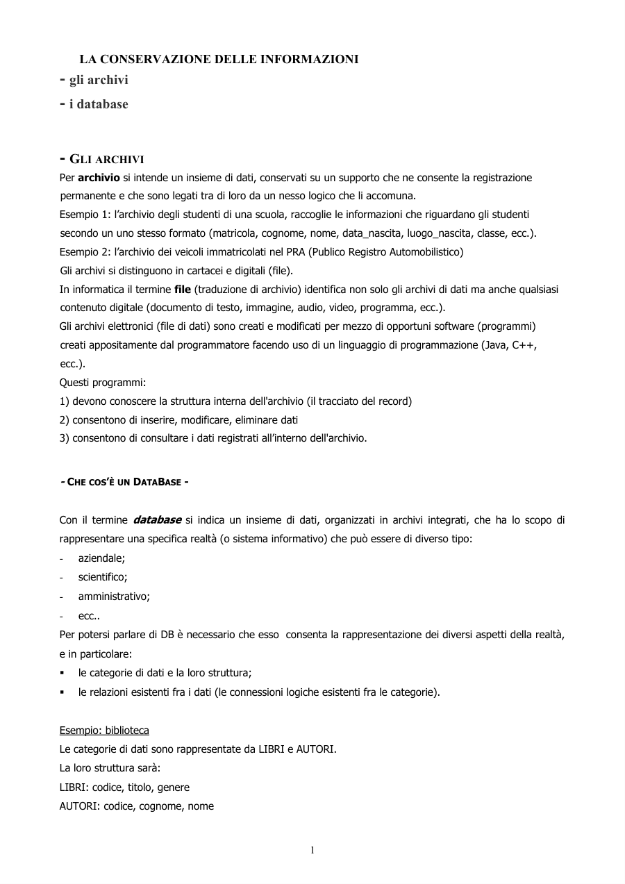 Copertina Archivi e database