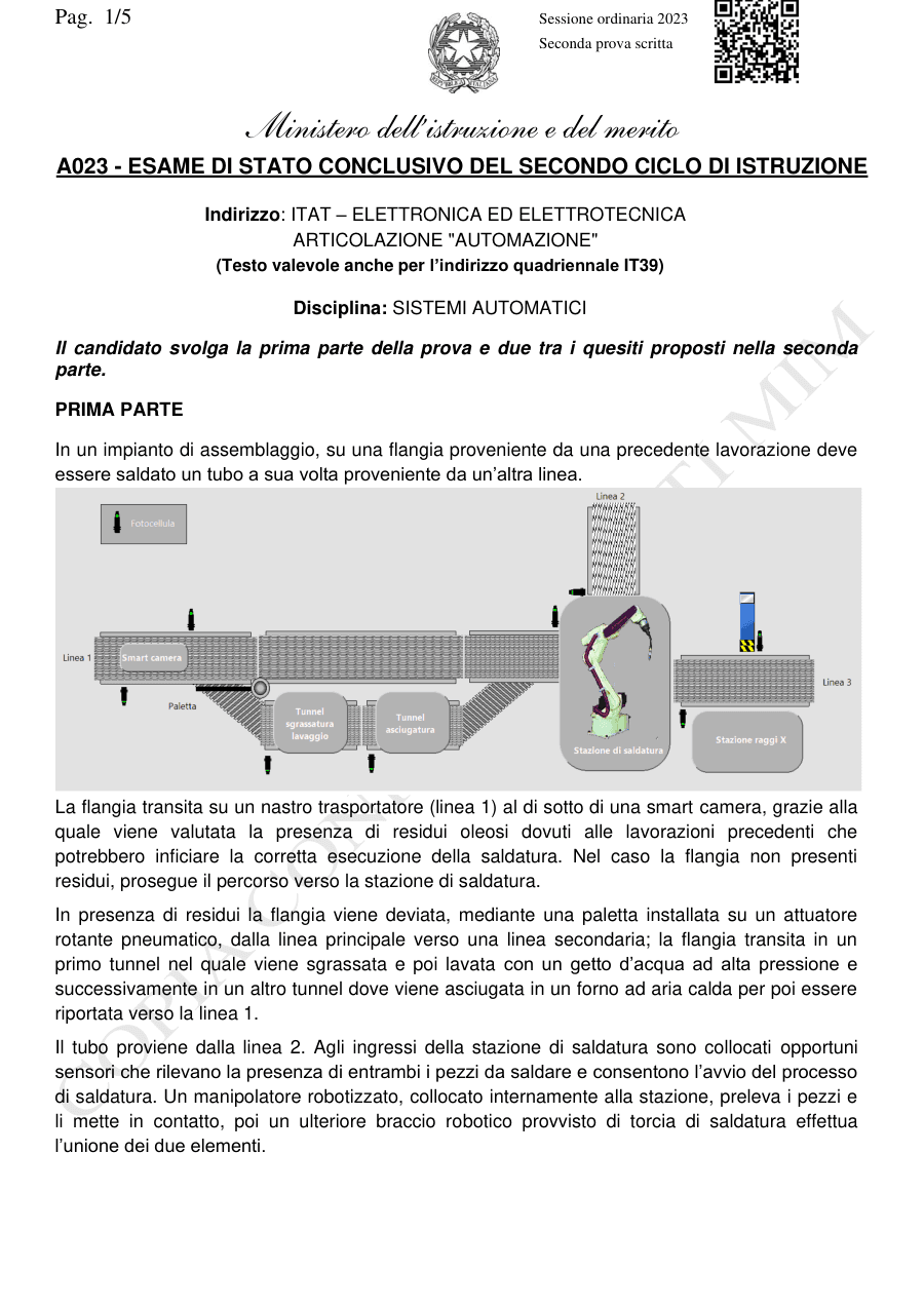 Prova scritta Esame di Stato - Sistemi Automatici