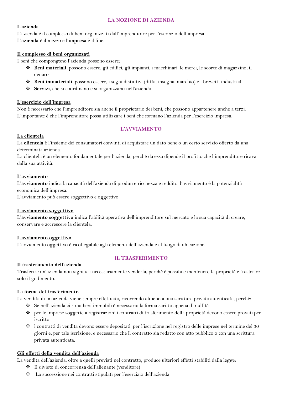 Copertina Nozione di azienda e avviamento