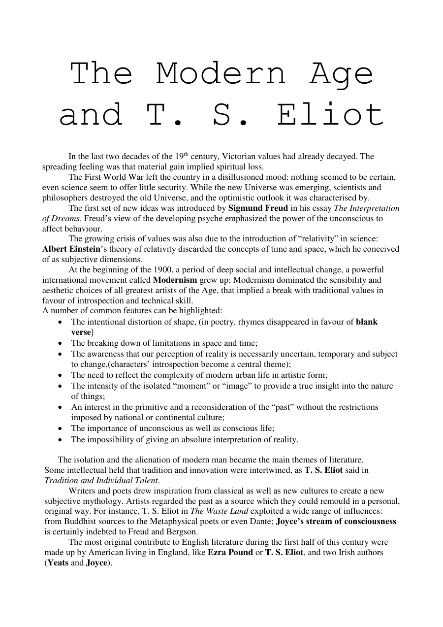 Copertina The Modern Age and T. S. Eliot