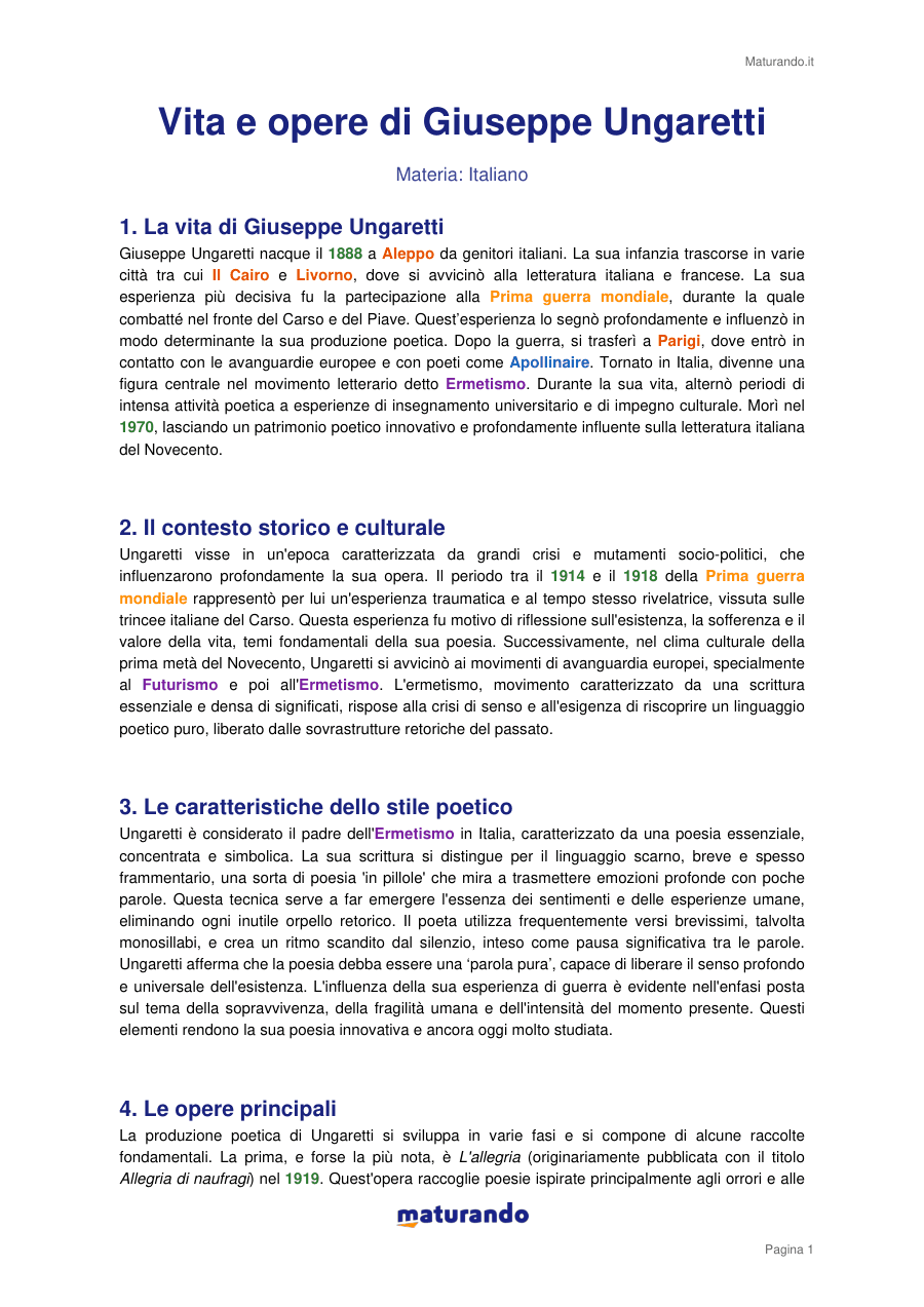 Copertina Vita e opere di Giuseppe Ungaretti