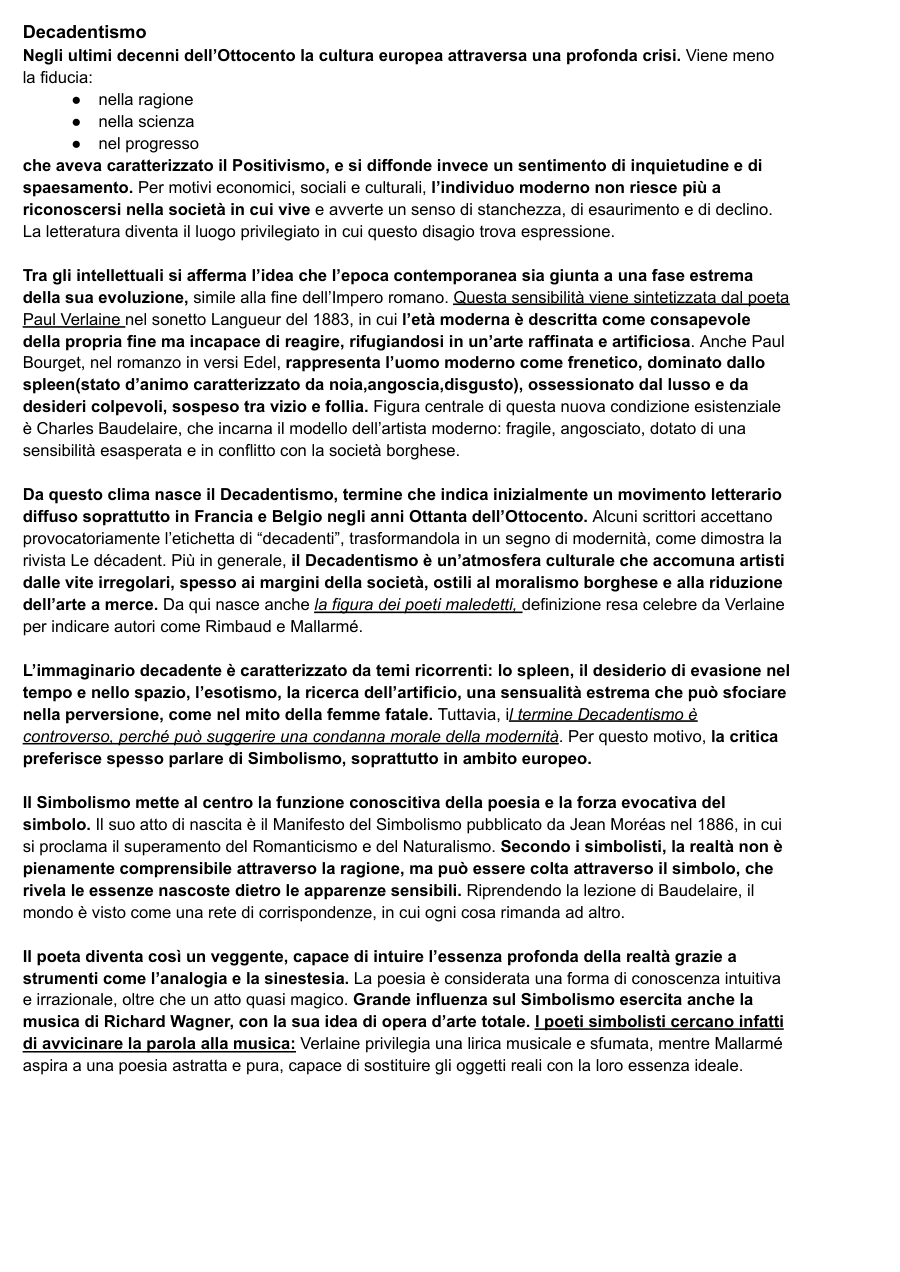 Copertina Decadentismo e Pascoli
