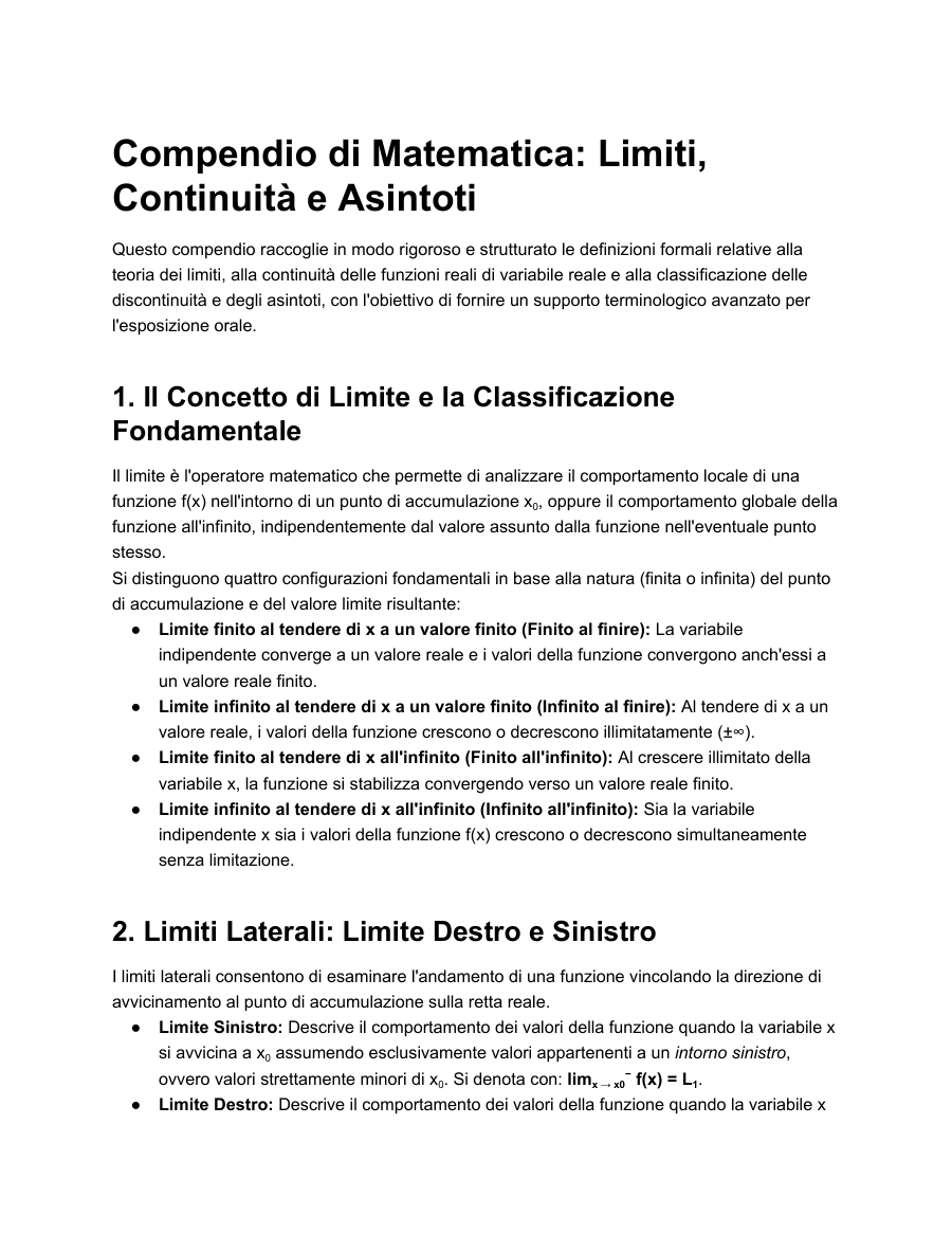 Copertina Limiti, Continuità e Asintoti