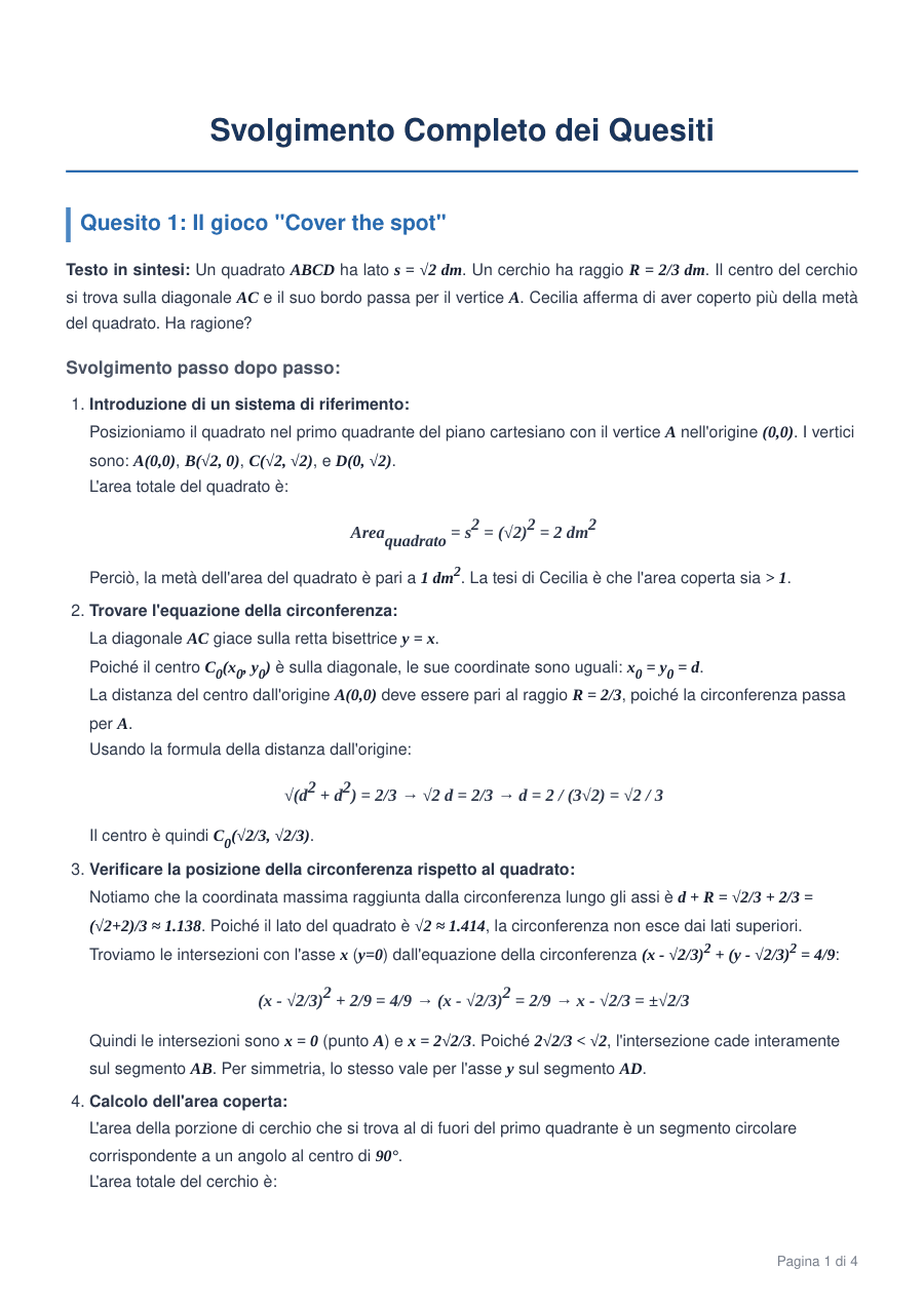 Copertina Svolgimento quesiti 1-5