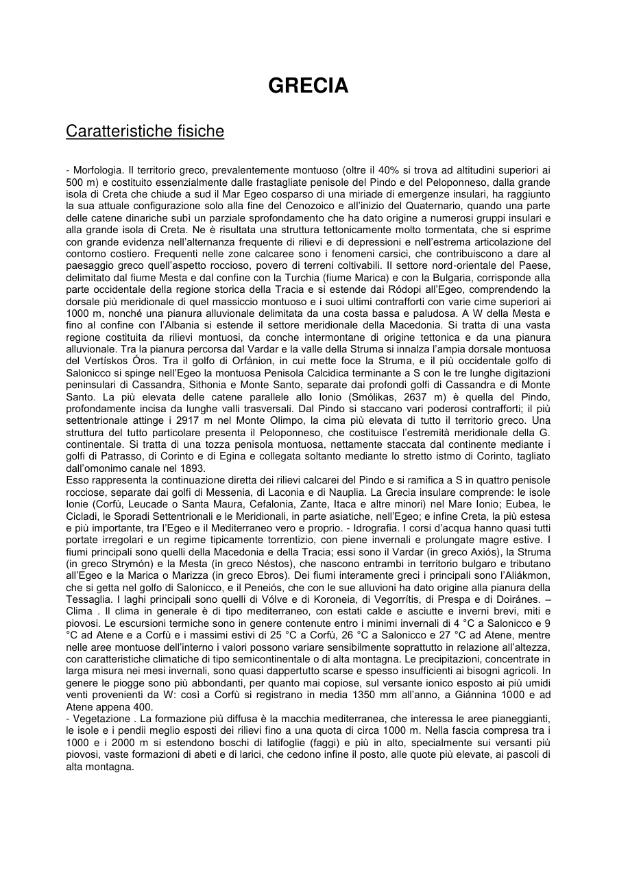 Copertina Caratteristiche fisiche ed economiche della Grecia
