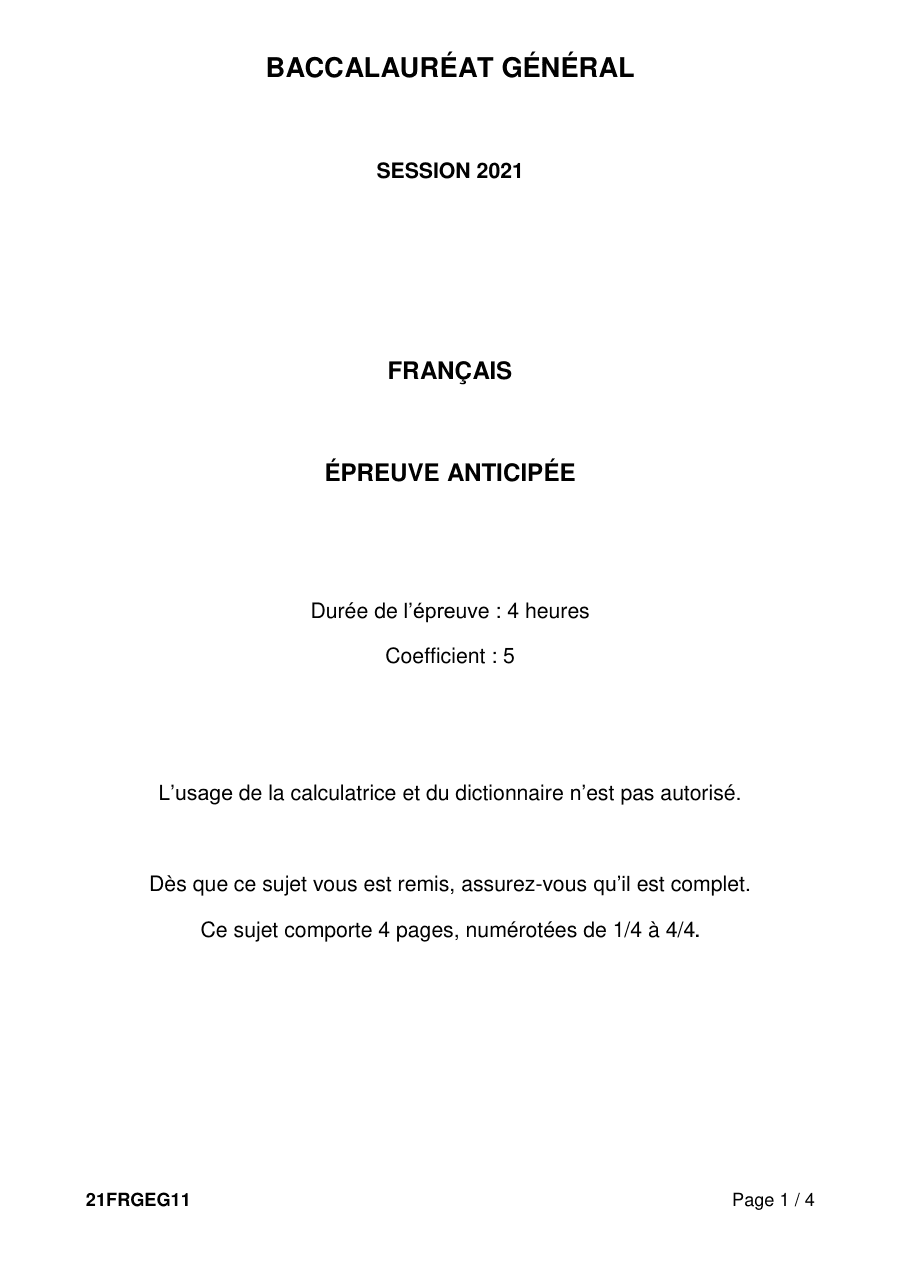 Copertina Épreuve anticipée de français - Baccalauréat général