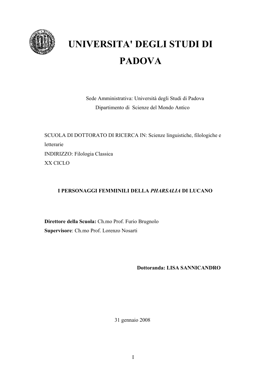 Personaggi Femminili nella Pharsalia di Lucano