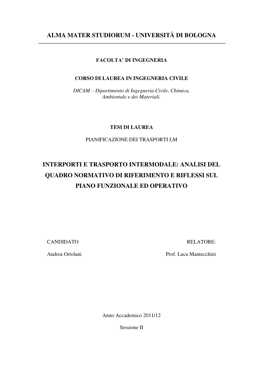 Analisi dei Trasporti e Normativa Intermodale