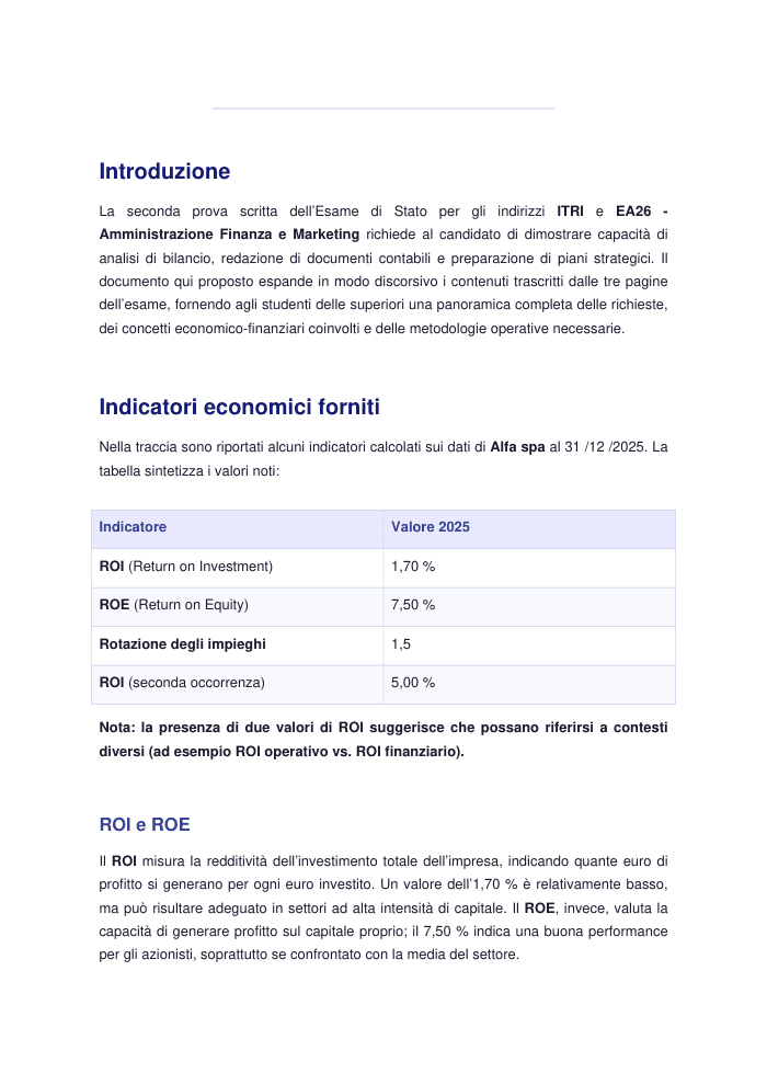 Analisi Economico‑Finanziaria e Problematiche di Bilancio – Prova d’Esame 2026