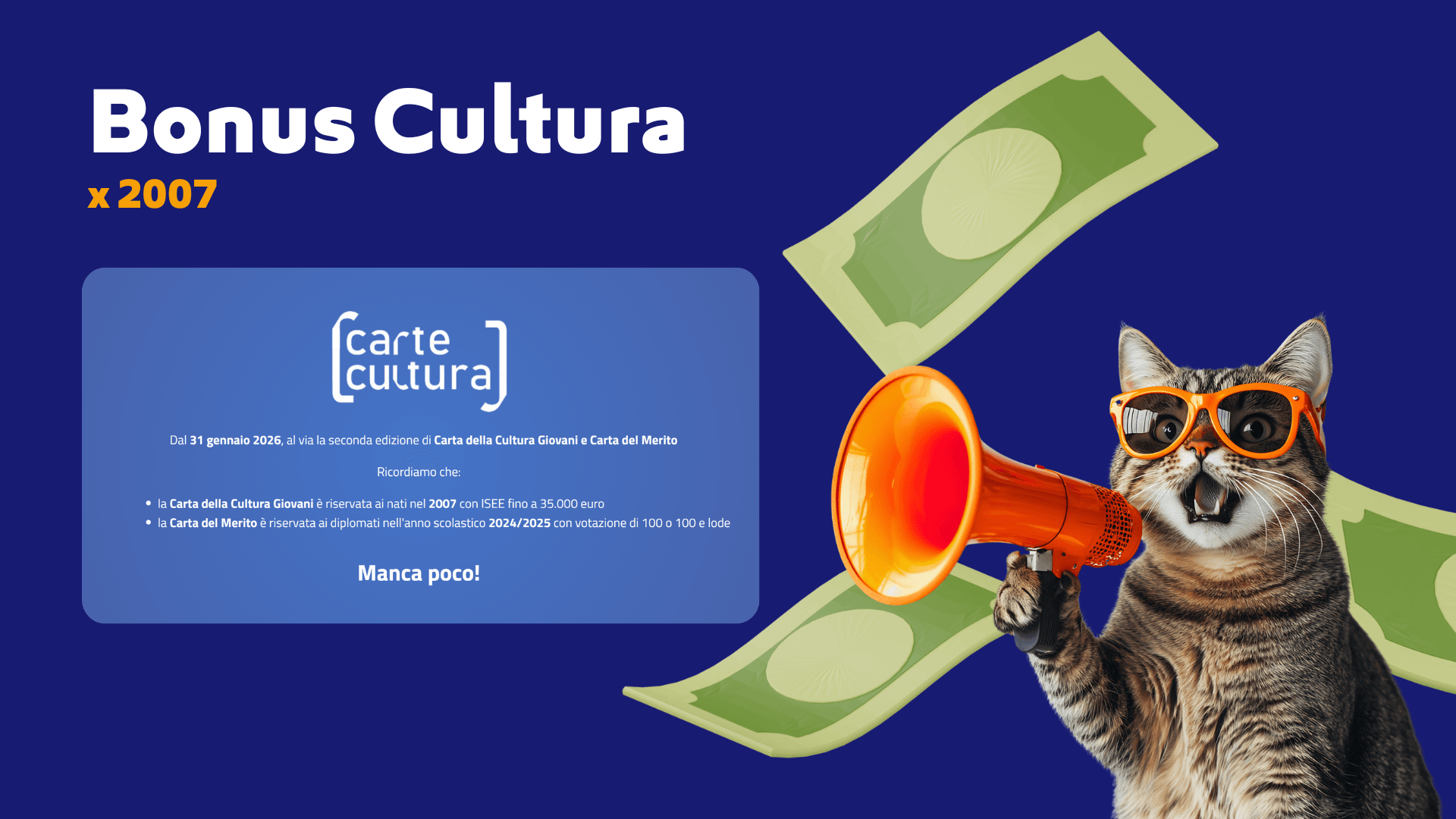Bonus CartaCultura del valore di 500€ confermato per i 2007